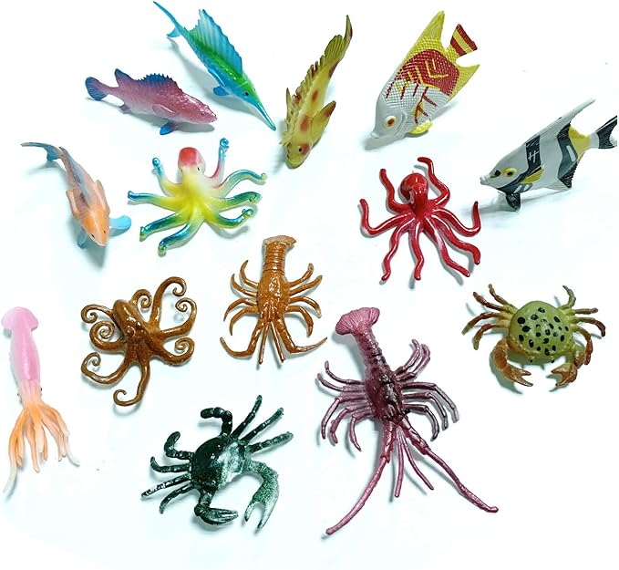 50 Pack Assorted Mini Vinyl Plastic Ocean Sea Animal Figures Toy Set, Realistic Under The Sea Life Figure Bath Gift for Child Educational Kids Party Cake Cupcake Topper