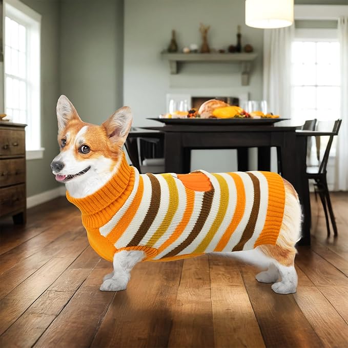 Vehomy Thanksgiving Dog Sweater Pet Pumpkin Turkey Clothes Costume Cat Stripe Turtleneck Knitwear Shirt Pullover Dog Puppy Thanksgiving Clothes for Small Medium Large Dogs Cats M