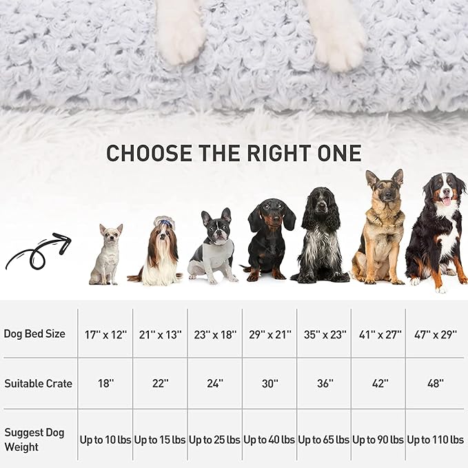KSIIA Washable Dog Bed Deluxe Plush Dog Crate Beds Comfy Kennel Pad Anti-Slip Pet Sleeping Mat for Large, Jumbo, Medium, Small Dogs Breeds, 29" x 21", Gray