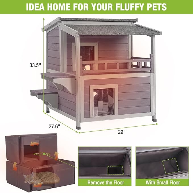 Outdoor Cat House Weatherproof Cat Shelter with Insulated Liner for Winter,Two Story