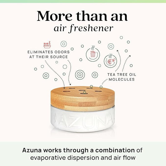 Azuna Air Freshener & Odor Eliminator for Strong Odor | 1 Room Kit Includes (1) Empty Luxe Glass Jar & 8oz Refill with Tea Tree Essential Oil Gel | Natural Scent | Last 60-90 Days