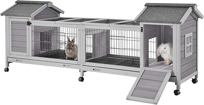 GUTINNEEN Rabbit Hutch Outdoor Bunny Cage Indoor with Large Space Guinea Pig House on Wheels 10.4 ft², No Leak Trays, Run