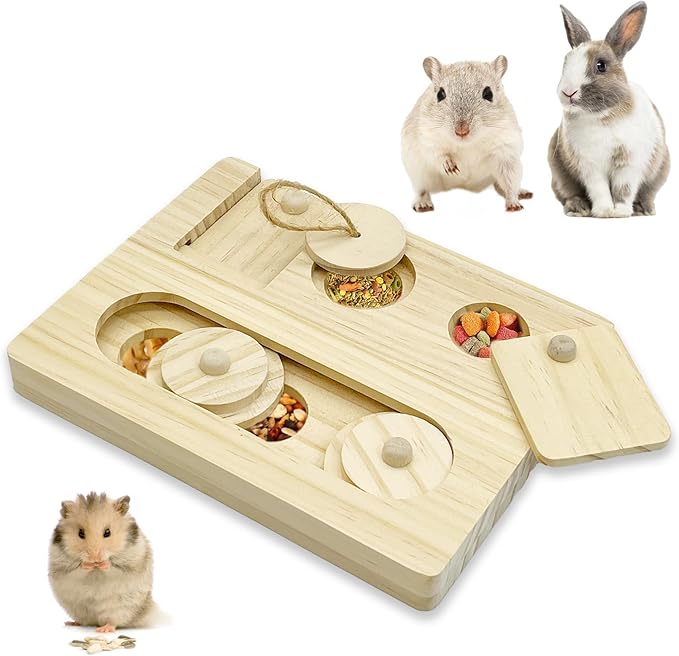 Hamiledyi Guinea Pig Foraging Toys Interactive Wooden Rabbit Toys Sniff n' Snack Rabbit Treats Bunny Toys Interactive Hide Treats Puzzle Snuffle Game for Rabbit Chinchilla Bunny Rats and Gerbils