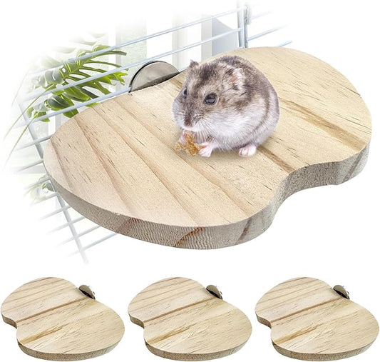 Hamiledyi 4PCS Wooden Hamster Cage Platform Set Bird Wood Platform Flat Bird Perch Hamster Rat Gerbil Mice Cage Accessories Platform Wood Perch Stand Board Habitat for Small Animals