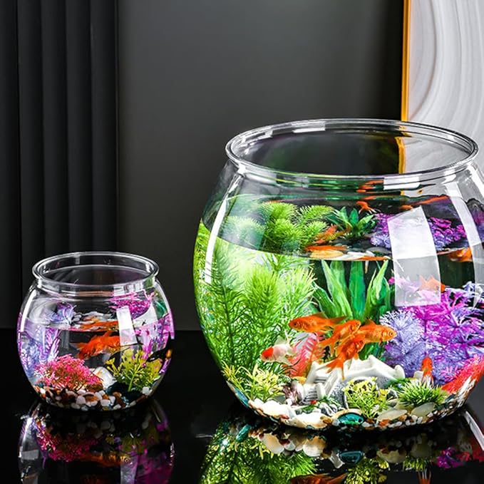 Transparent Fish Tank Plastic Round Aquarium Small Fish Bowl Aquariums Tanks Fish Bowls Portable Fish Tank for Goldfish Plastic Goldfish Bowl Small for Home Office Desk Decor