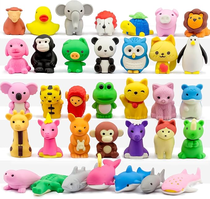 Animal Erasers for Kids, 35 Pcs Pencil Erasers Bulk Puzzle Eraser Mini Erasers Desk Pets Treasure Box Toys for Classroom Prizes School Supplies Kids Party Favors