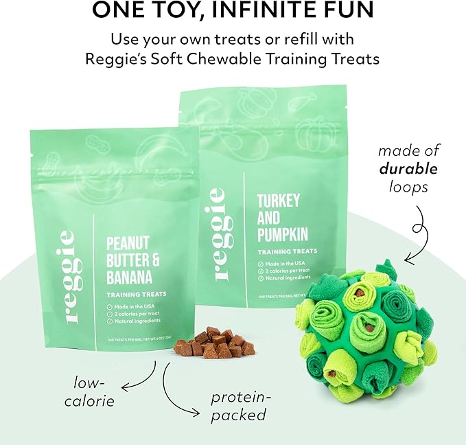 Reggie Forager Ball for Dogs | Interactive Treat Dispensing Toy for Mental Stimulation | Reduces Boredom, Stress & Hyperactivity | Enrichment Ball for All Dog Breeds & Sizes | Durable & Washable