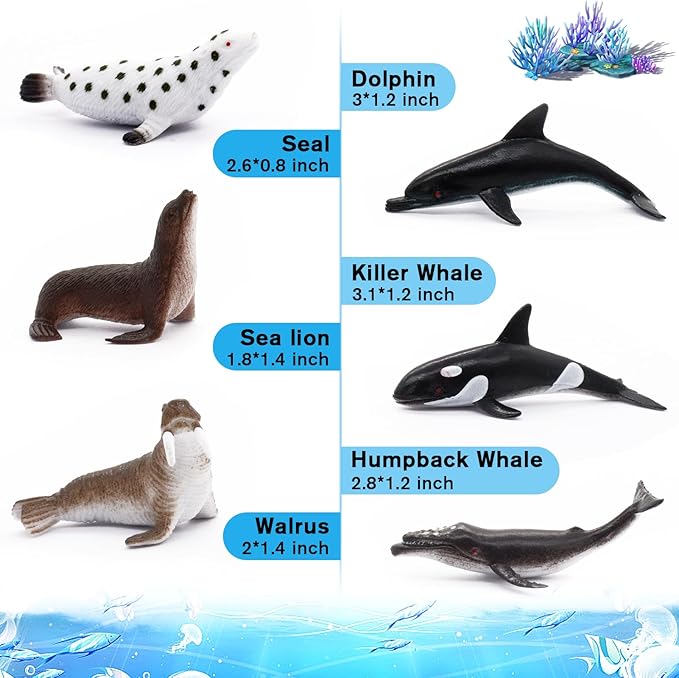 12 pcs Animal Sea Figures Ocean Toy for Kids: Sharks, Whales & Octopus-Sea Animal Toys Set,Gifts for Kids & Toddlers-Ages 3