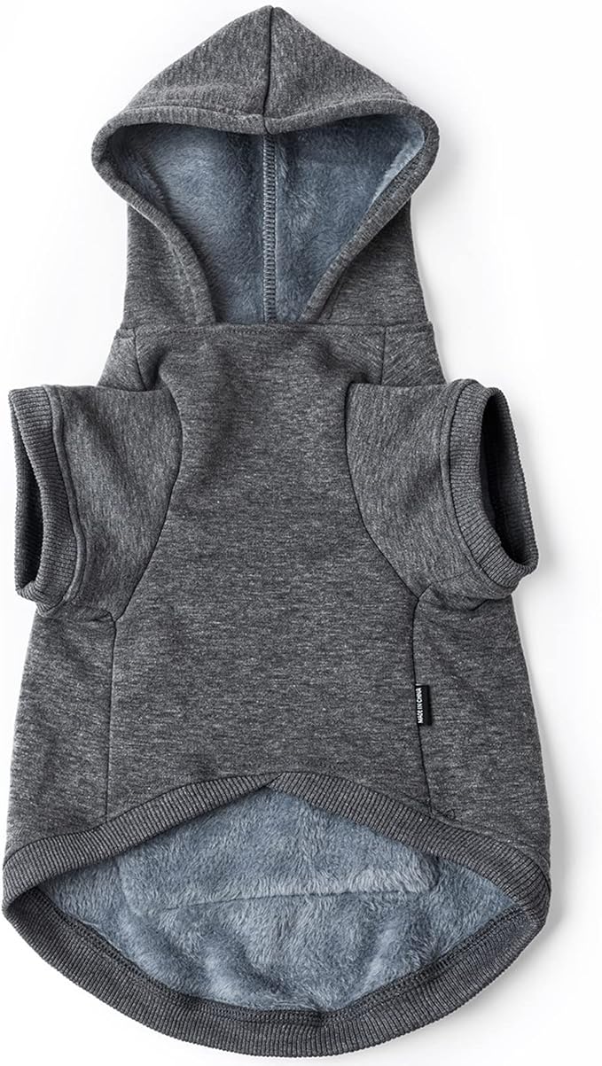 Koneseve Dog Hoodie Fleece Puppy Clothes Warm Sweater with Hat for Small Dogs Cat Hooded Shirt Kitten Pet Basic Hoodies Sweatshirt with Pocket Doggie Soft Winter Coat Apparel (Grey; L)