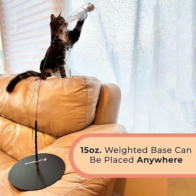 Interactive Bird Simulation Cat Toy Set, Interactive Cat Toys for Indoor Cats, Cat Feather Toy, Self-Holding Suction Base, 5 Replacement Birds, Feathers & Bells (Standard Hybrid Bundle)