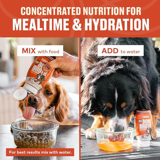 Beef & Chicken Bone Broth Concentrate for Dogs - Collagen Protein Supplement for Digestion, Mobility, Coat, Immune System, Joints - Healthy Dog Food Topper - Human Grade (2pk, 40 Servings)