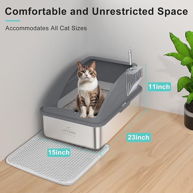 2 Pack Stainless Steel Litter Box | XL Enclosed Cat Litter Boxes with Lid for Big Cats and Multi-Cats | High Sided, Anti-Urine Leakage | Non-Stick Bottom（Multi-Colored）