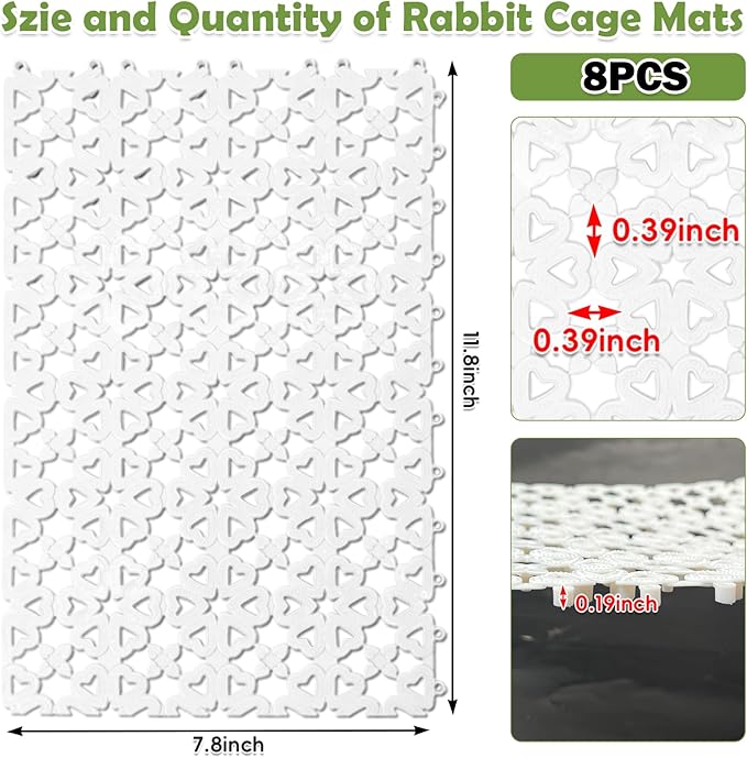 kathson 8PCS Rabbit Feet Pad Plastic Cage Mat Floor Mats Bunny Hole Leak Water Pads for Hamster Rat Chinchilla Guinea Pig and Other Small Animals(White)