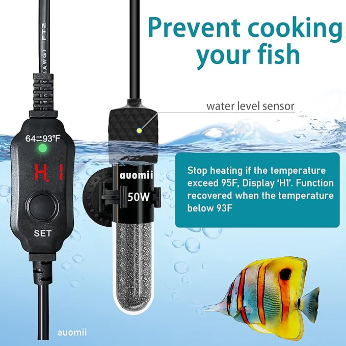 Small Submersible Aquarium Heater,Adjustable Mini Fish Tank Heater 25/50/100/150/200/300 Watts with External Temperature Controller, LED Display, Smart Memory, Used for 1-60 Gallons (150W)