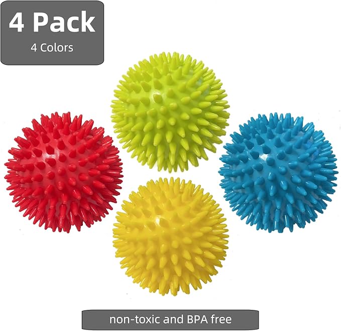 4.5” Heavy squeaky dog ball toys are suitable for medium and large dogs, Dog Chew Toys, Dog Toys for Aggressive Chewers, Spike Ball Toys for Clean Teeth and Training, Toys That Keep Dogs Busy (4 Pack)