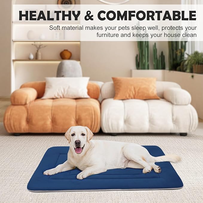 JoicyCo Dog Beds Soft Dog Crate Bed Pad Mat, 36 in Non Slip Bottom Washable Beds for Medium and Large Dogs, Pet Bed Mattress Kennel Pad, Dark Blue