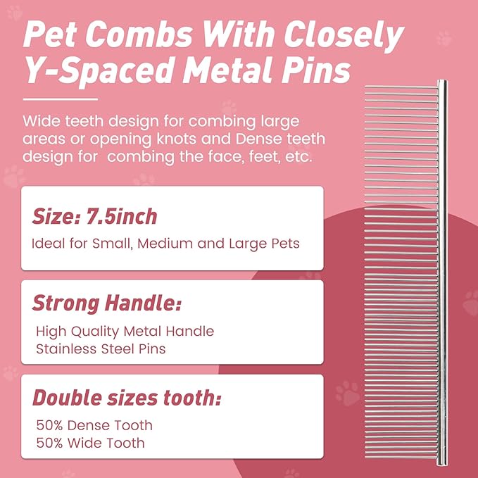 Pet Shower & Bath Supplies，Dog Shampoo Brush Set with Towel, Washing Gloves,Comb for Dogs and Cats (Pink)
