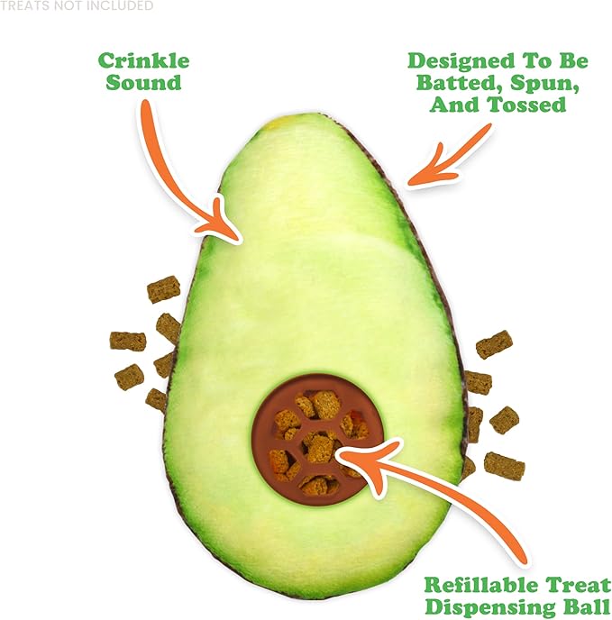 Meowijuana Knock N' Nibble Avocado | Refillable Treat Dispensing Toy Cat | Promotes Play and Cat Health | Interactive Puzzle Toy for Felines