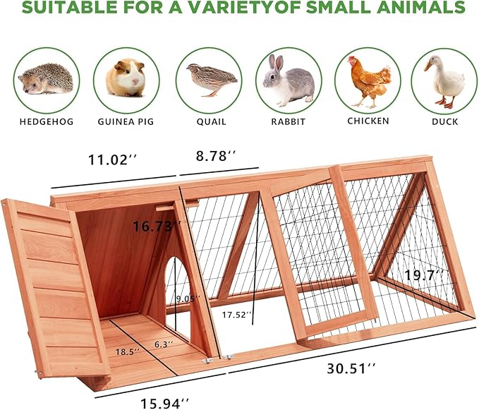 Rabbit Hutch & Chicken Coop Outdoor Small Animal Cage (Brown) (Brown)