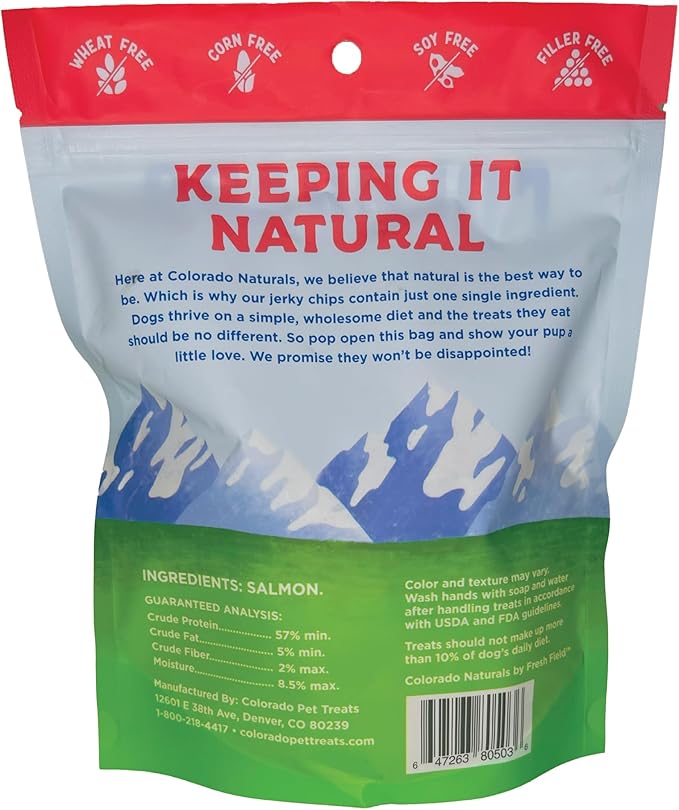Salmon Jerky Chips Dog Treats, 6 oz – All-Natural, Made in USA, No Fillers or Preservatives – Wild Alaskan Caught, Rich with Omega-3