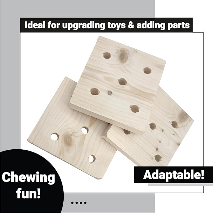 3005 Block Type 5 Natural Drilled Square 3 Pack Wood Chew Parrot Toys For Birds African Grey Cockatoos Macaws Cages Foraging Play Cage Wood Parts Wooden Blocks hand-crafted In USA