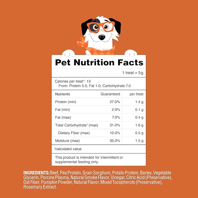 Soft Dog Treats for Digestive Support/Gut Health & Training Snacks Made with Pumpkin, Oat Fiber & Vinegar - Beef Sliders - 16 oz