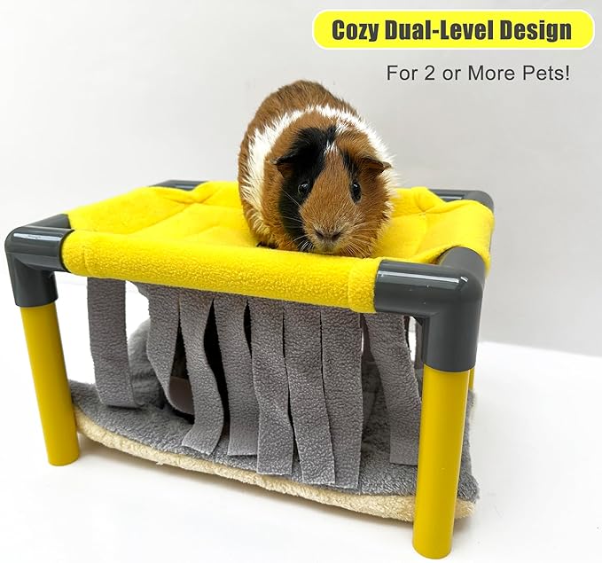 Guinea Pigs Bunk Bed,Hammock Loft Cot with Fleece Forest Hideout and Plush Mat for Small Animals - Rabbits,Chinchillas, Ferrets (Small)
