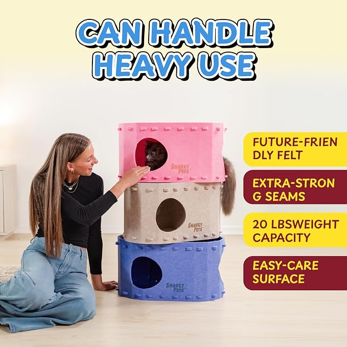 Tess & Liza Felt Cat Cave – Cozy Hideaway for Cats & Kittens | Eco-Friendly Felt Cat House | Durable & Spacious Cat Bed for Large Cats | Stylish Indoor Pet Furniture by Snarky Pets™ Pink