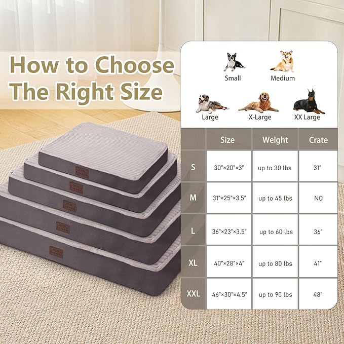 Orthopedic Dog Bed for Small Dogs - Soft Plush Washable with Egg Crate Foam, Waterproof & Removable Cover, Anti-Slip Bottom, Comfy Striped Crate Bed, 30x20 Inch, Gray