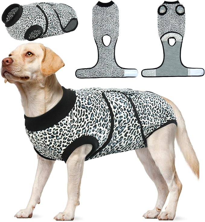 Kuoser Dog Recovery Suit Female, Dog Recovery Suit Female Doggie Onesie for Surgery, Post-Op Onesie for Female & Male Dogs, Soft Protective Wear, BlueLeopard L