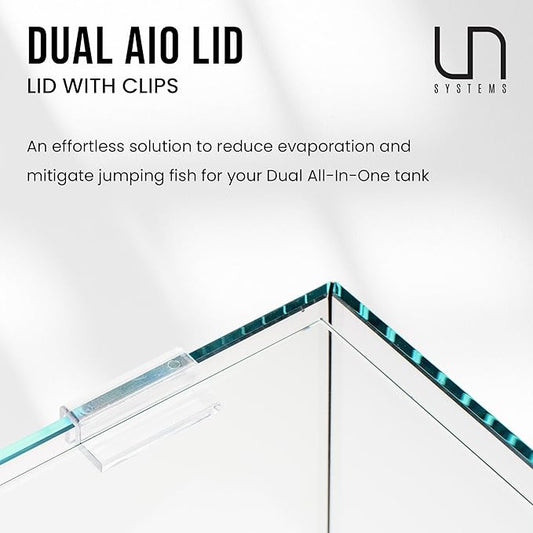 Ultum Nature Sytems Tank Lids for Rimless Tanks - Ultra Clear Rimless Aquarium Lid, Fish Tank Lid Cover for Glass Aquarium, Frameless Aquarium Lid, Cover for Tank - 35A Dual AIO (Lid + Clips)