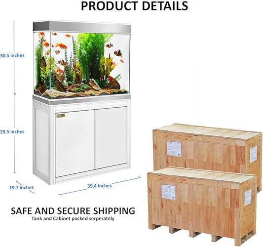 110 Gallon Aquarium Tempered Ultra-Clear Glass with Complete Setup in White with Silver Trims