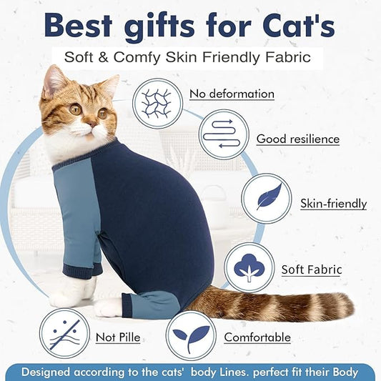 DENTRUN Cat Recovery Suit, Kitten Hair Sticky Onesie, Surgical Cone Alternative Shirts for Female Male Cat Recovery After Surgery, Cat Hair Spreading Prevent Clothes Pajama Apparel for Cats Only