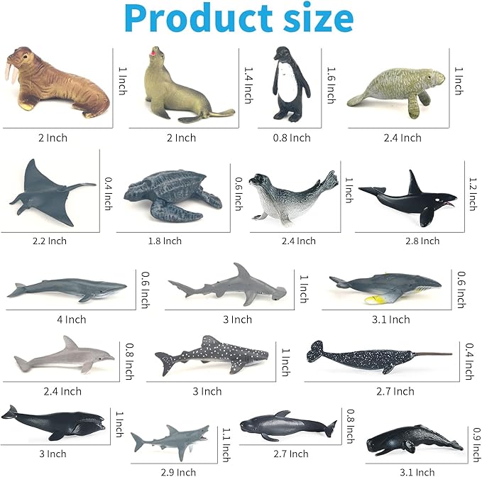 18PCS Mini Sea Creature Ocean Animal Figures Toy - Plastic Small Tiny Marine Animal Figurines with Sharks Whales Arctic - Easter Egg Cake Topper Birthday Gift for Kids Toddlers