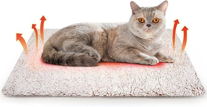 Self Warming Cat Bed, Self Heating Mat for Dog, Extra Warm Thermal Pet Pad with Non-Slip Bottom, Removable Washable Cover for Indoor Outdoor Non Electric (Khaki, 20x30in)