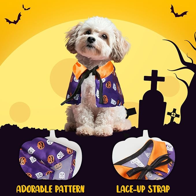 Cats Halloween Pumpkin Cloak Puppy Funny Cosplay Cape Pet Halloween Costume Witch with Rope Pet Party Dress Up Accessories for Cat Puppy