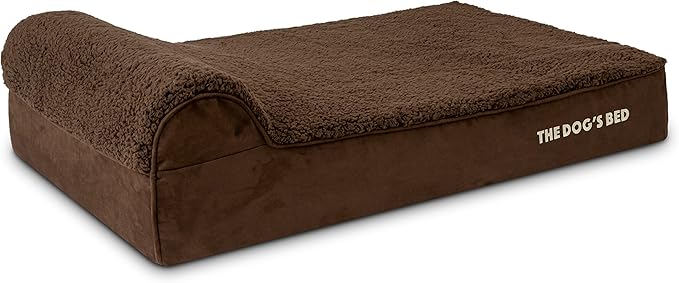 The Dog’s Bed Orthopedic Headrest Dog Bed Large Brown Plush 40x25, Memory Foam, Pain Relief forArthritis, Hip & Elbow Dysplasia, Post Surgery, Lameness, Veterinary Approved, Waterproof Washable Cover