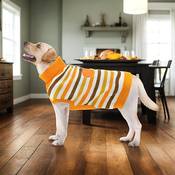 Vehomy Thanksgiving Dog Sweater Pet Pumpkin Turkey Clothes Costume Cat Stripe Turtleneck Knitwear Shirt Pullover Dog Puppy Thanksgiving Clothes for Small Medium Large Dogs Cats 4XL