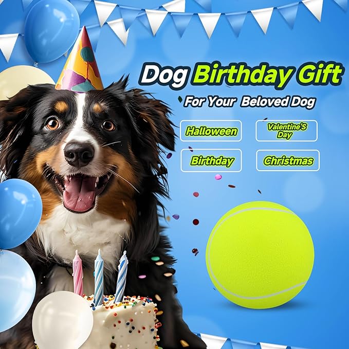 HETOO Giant Tennis Balls for Dogs: 9.5 inch Large Dog Toys- Outdoor Herding Dog Toys Balls- Big Dog Tennis Ball for Small Medium Large Dogs- Pet Toys Birthday Gift- Yellow