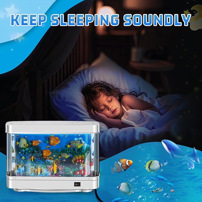 Fake Fish Tank,Artificial Aquarium Decorations,Fake Aquarium Decor,Virtual Ocean Moving Fish lamp for Bedroom Office Décor,Gift for Kids and Cat