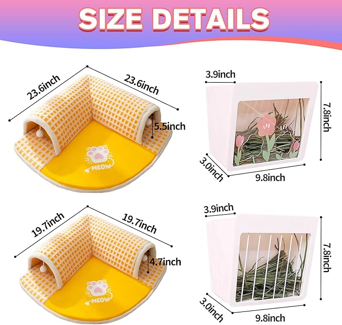 Hanging Rabbit Hay Feeder with Lid - No Waste Slow Feed Hay Rack for Rabbits, Guinea Pigs & Small Pets - Sturdy White Design, Easy to Fill & Clean, Cage Mounted Bunny Hay Holder (Set)