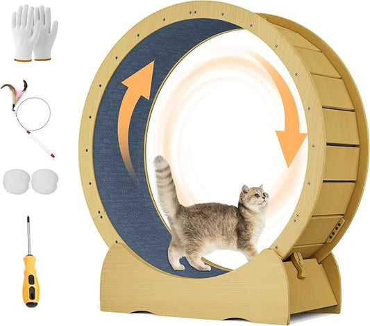 41'' Cat Exercise Wheel for Indoor Cats, Cat Running Treadmill Wheel with Detachable Carpet & Toy for Running/Walking/Training, Suitable for Most Cats