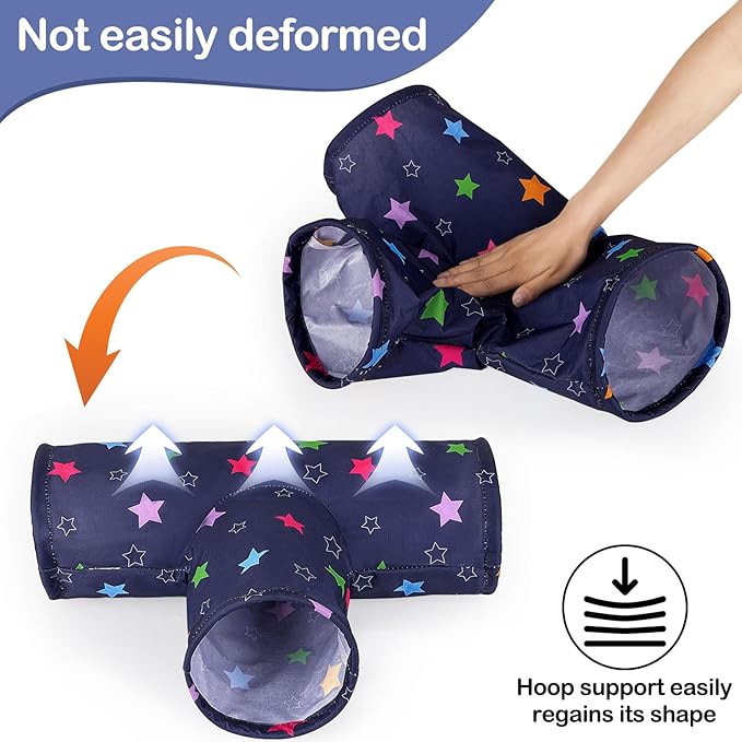 Bienbee Guinea Pig Tunnel, 3 Way Washable Guinea Pig Hideout,Foldable Rabbit Tunnel Guinea Pigs Toys for Bunny Hamster Chinchilla Ferret Rabbit Guinea Pigs Accessories Stars