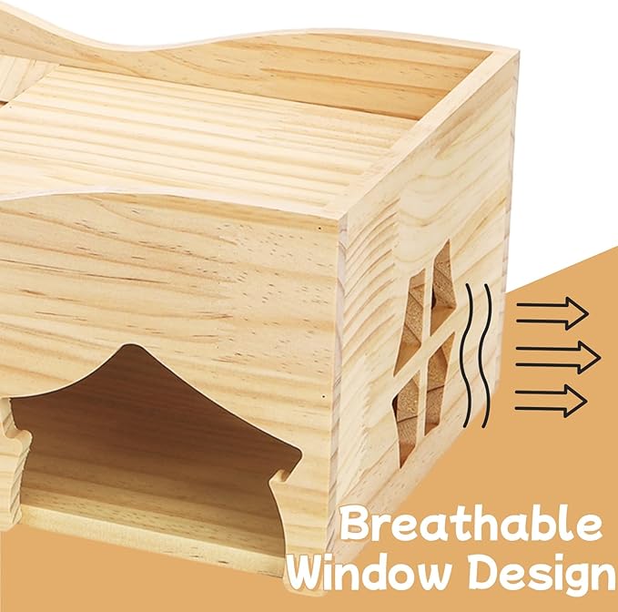 Wood Hamster House, Guinea Pigs Hideout Castle with Stairs and Window, Small Animals Bed Hut Habitats, Ideal for Chinchillas Dwarf Mice Gerbils Playing Hiding, No Installation Required
