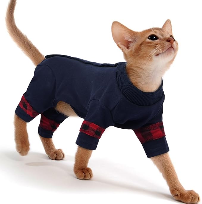 PUMYPOREITY Comfy Cat Pajamas, Versatile Cat Shirt for All-Day Wear, Soft Stretchy Sweater with Back Snap for Easy Wear, Breathable Recovery Suit for Surgery Recovery, L, Blue