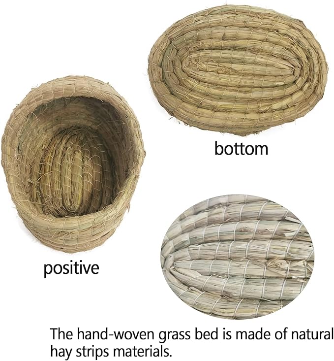 kathson Guinea Pig Grass House Guinea Pig Hideout Bunny Woven Hay Bed Hand Woven Natural Grass House for Hamster Bunny and Small Animals with Hay Chew Balls Toys(Small)