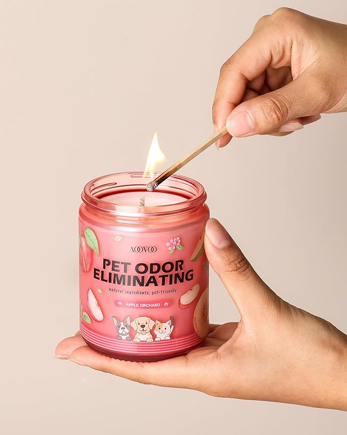 AOOVOO Pet Odor Eliminator Candle - Apple Orchard Odor Eliminating Candle, Highly Fragranced Air Freshing Scented Candles, Natural Soy Wax, 9 oz