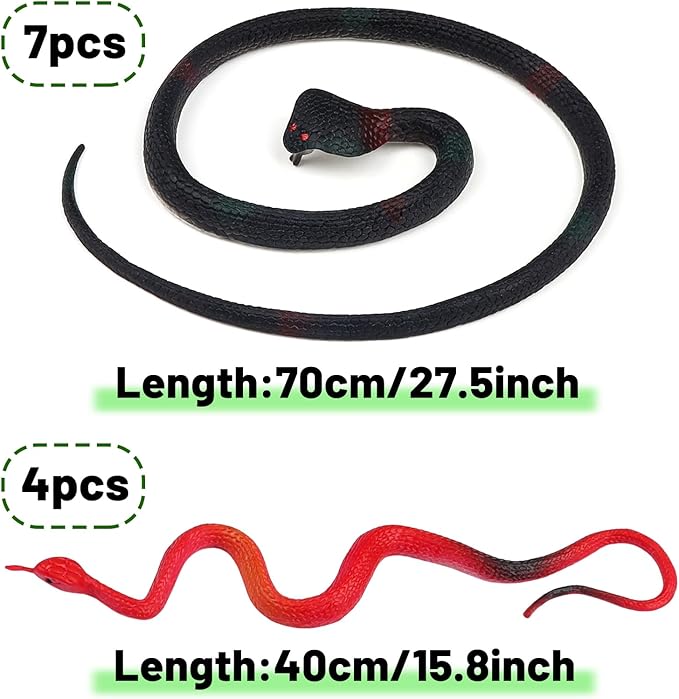 11 Pieces Toy Snakes, 30 Inch Rubber Snakes 16 Inch Fake Snake Realistic Snake for Garden Props to Keep Birds Away, Pranks, Boys’ Favorite, Pool Party, Bathtub Floater