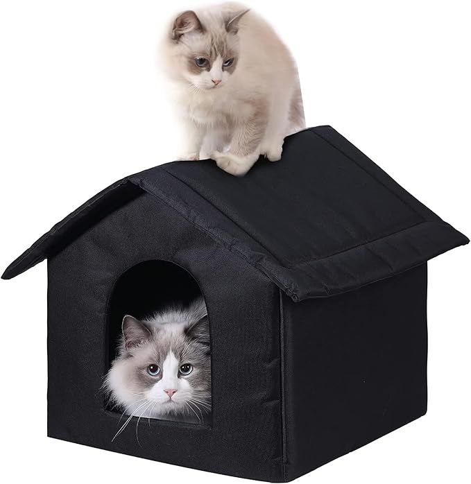 Outdoor Cat House Cat House for Outdoor and Indoor Use - Waterproof Shelter for Cats, Dogs, and Feral Animals (Black cat House, Large)