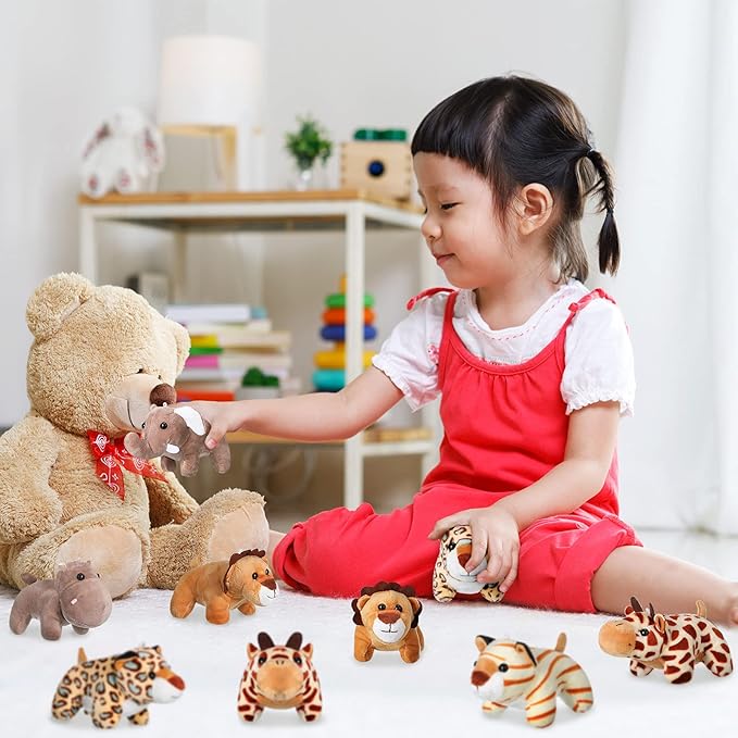 18 Pieces Small Safari Stuffed Animals 4.8 Inch Mini Jungle Animal Plush Toys Cute Zoo Stuffed Small Plush Set for Safari Themed Baby Shower Birthday Party Favors Teacher Student Award(Stylish Style)